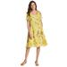 Plus Size Women's Short Pullover Crinkle Dress by Woman Within in Primrose Yellow Leaf (Size 32 W)