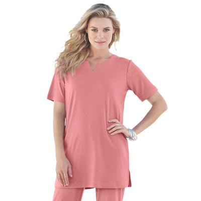 Plus Size Women's Notch Neck Soft Knit Tunic by Roaman's in Desert Rose (Size 4X) Short Sleeve T-Shirt