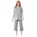 Plus Size Women's Striped Inset & Capri Set by Woman Within in Heather Grey Mini Stripe (Size 26/28) Pants