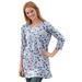 Plus Size Women's Perfect Printed Three-Quarter-Sleeve Scoopneck Tunic by Woman Within in Heather Grey Pretty Floral (Size M)