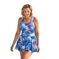 Plus Size Women's Side-Slit Swim Dress by Swim 365 in Multi Color Leaves (Size 22) Swimsuit