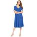 Plus Size Women's Ultrasmooth® Fabric V-Neck Swing Dress by Roaman's in True Blue (Size 26/28) Stretch Jersey Short Sleeve V-Neck