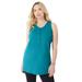 Plus Size Women's Button-Front Henley Ultimate Tunic Tank by Roaman's in Deep Turquoise (Size S) Top 100% Cotton Sleeveless Shirt