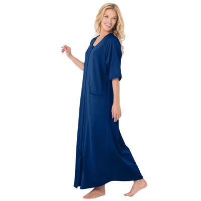 Plus Size Women's Long French Terry Zip-Front Robe by Dreams & Co. in Evening Blue (Size L)