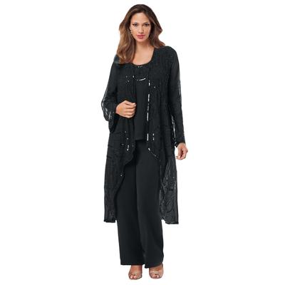 Plus Size Women's Beaded Pant Set by Roaman's in Black (Size 32 W) Sheer Jacket Formal Evening Wear
