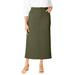 Plus Size Women's Classic Cotton Denim Midi Skirt by Jessica London in Dark Olive Green (Size 28) 100% Cotton