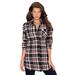 Plus Size Women's Flannel Tunic by Roaman's in Black Coral Plaid (Size 18 W) Plaid Shirt