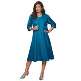 Plus Size Women's Fit-And-Flare Jacket Dress by Roaman's in Peacock Teal (Size 14 W) Suit