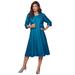 Plus Size Women's Fit-And-Flare Jacket Dress by Roaman's in Peacock Teal (Size 14 W) Suit