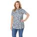 Plus Size Women's Perfect Printed Short-Sleeve Polo Shirt by Woman Within in Heather Grey Pretty Floral (Size 2X)