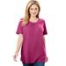 Plus Size Women's Perfect Button-Sleeve Shirred Scoop-Neck Tee by Woman Within in Raspberry (Size 2X) Shirt