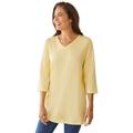Plus Size Women's Perfect Three-Quarter Sleeve V-Neck Tunic by Woman Within in Banana (Size 2X)