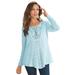 Plus Size Women's Lace Yoke Pullover by Roaman's in Blue Whisper (Size S) Sweater