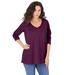 Plus Size Women's Long-Sleeve V-Neck Ultimate Tee by Roaman's in Dark Berry (Size 30/32) Shirt