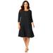 Plus Size Women's Three-Quarter Sleeve T-shirt Dress by Jessica London in Black (Size 16 W)