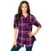 Plus Size Women's Flannel Tunic by Roaman's in Berry Plaid (Size 28 W) Plaid Shirt