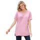Plus Size Women's Perfect Short-Sleeve Shirred V-Neck Tunic by Woman Within in Pink (Size L)