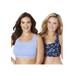Plus Size Women's Wireless Sport Bra 2-Pack by Comfort Choice in Evening Blue Daisy Pack (Size 1X)
