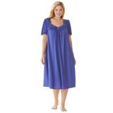 Plus Size Women's Short Silky Lace-Trim Gown by Only Necessities in Ultra Blue (Size M) Pajamas