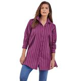 Plus Size Women's Kate Tunic Big Shirt by Roaman's in Purple Multi Stripe (Size 36 W) Button Down Tunic Shirt