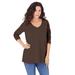 Plus Size Women's Long-Sleeve V-Neck Ultimate Tee by Roaman's in Chocolate (Size 26/28) Shirt