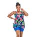 Plus Size Women's Longer Length Mesh Tankini Top by Swim 365 in Black Tropical Floral (Size 20)
