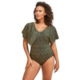 Plus Size Women's Flutter-Sleeve One-Piece by Swim 365 in Gold Foil Dots (Size 14) Swimsuit