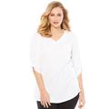 Plus Size Women's Lightweight Textured Slub Knit Boyfriend Tunic by Roaman's in White (Size 12) Long Shirt