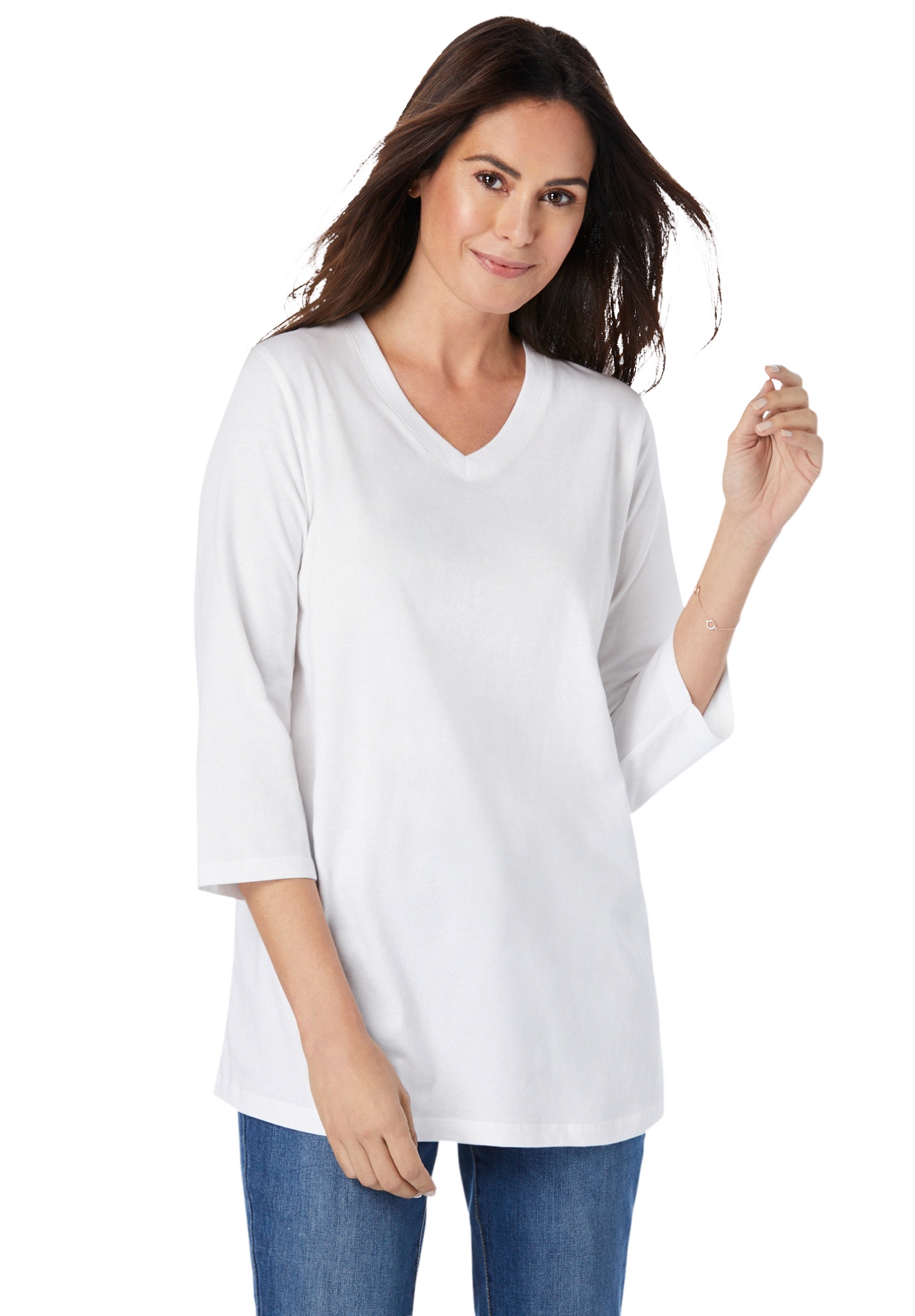 Plus Size Women's Perfect Three-Quarter Sleeve V-Neck Tee by Woman Within in White (Size 6X) Shirt