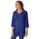 Plus Size Women's Perfect Three-Quarter Sleeve V-Neck Tunic by Woman Within in Ultra Blue (Size 5X)