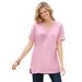 Plus Size Women's Perfect Short-Sleeve Shirred V-Neck Tunic by Woman Within in Pink (Size M)