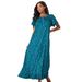 Plus Size Women's Long Floral Print Cotton Gown by Dreams & Co. in Deep Teal Ditsy (Size 4X) Pajamas