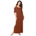 Plus Size Women's Ultrasmooth Fabric Cold-Shoulder Maxi Dress by Roaman's in Honey Brown (Size 14/16)
