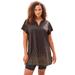 Plus Size Women's Longer Length Short-Sleeve Swim Tunic by Swim 365 in Gold Foil Dots (Size 20)