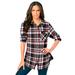 Plus Size Women's Flannel Tunic by Roaman's in Black Coral Plaid (Size 12 W) Plaid Shirt