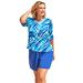 Plus Size Women's Three-Quarter Sleeve Swim Tee by Swim 365 in Dream Blue Tie Dye (Size 30/32) Rash Guard