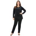 Plus Size Women's Velour Tunic & Pant Set by Roaman's in Black (Size 14/16) Matching Long Shirt Lounge