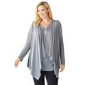 Plus Size Women's Layered look long top with sequined inset by Woman Within in Gunmetal (Size L) Shirt