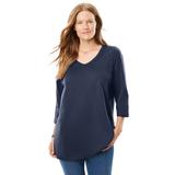 Plus Size Women's Perfect Three-Quarter Sleeve V-Neck Tee by Woman Within in Navy (Size 6X) Shirt