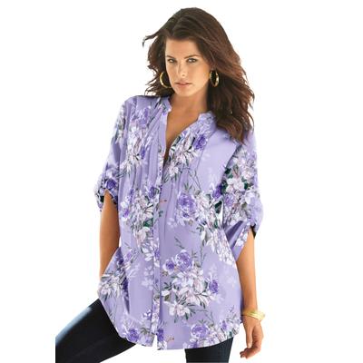 Plus Size Women's English Floral Big Shirt by Roaman's in Lavender Romantic Rose (Size 44 W) Button Down Tunic Shirt Blouse