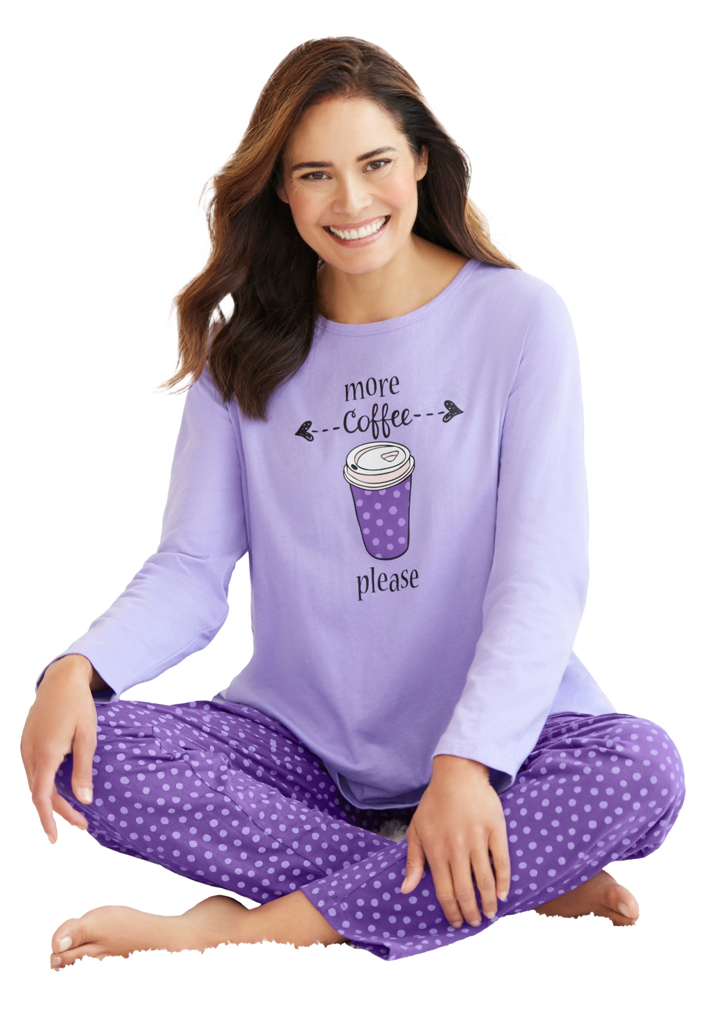 Plus Size Women's Long Sleeve Knit PJ Set by Dreams & Co. in Plum Burst Dot (Size 22/24) Pajamas