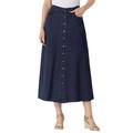 Plus Size Women's Perfect Cotton Button Front Skirt by Woman Within in Indigo (Size 22 WP)