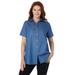 Plus Size Women's Short-Sleeve Denim Shirt by Woman Within in Medium Stonewash (Size 5X)