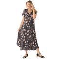 Plus Size Women's Short-Sleeve Crinkle Dress by Woman Within in Black Patch Floral (Size M)