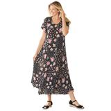 Plus Size Women's Short-Sleeve Crinkle Dress by Woman Within in Black Patch Floral (Size M)