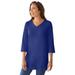 Plus Size Women's Perfect Three-Quarter Sleeve V-Neck Tunic by Woman Within in Ultra Blue (Size 4X)