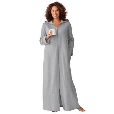 Plus Size Women's Long Hooded Fleece Sweatshirt Robe by Dreams & Co. in Heather Grey (Size 6X)
