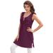 Plus Size Women's Button-Front Henley Ultimate Tunic Tank by Roaman's in Dark Berry (Size 3X) Top 100% Cotton Sleeveless Shirt