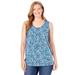 Plus Size Women's Perfect Printed Scoopneck Tank by Woman Within in Heather Grey Azure Blossom Vine (Size 30/32) Top