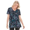 Plus Size Women's Perfect Printed Short-Sleeve V-Neck Tee by Woman Within in Black Paisley (Size 2X) Shirt